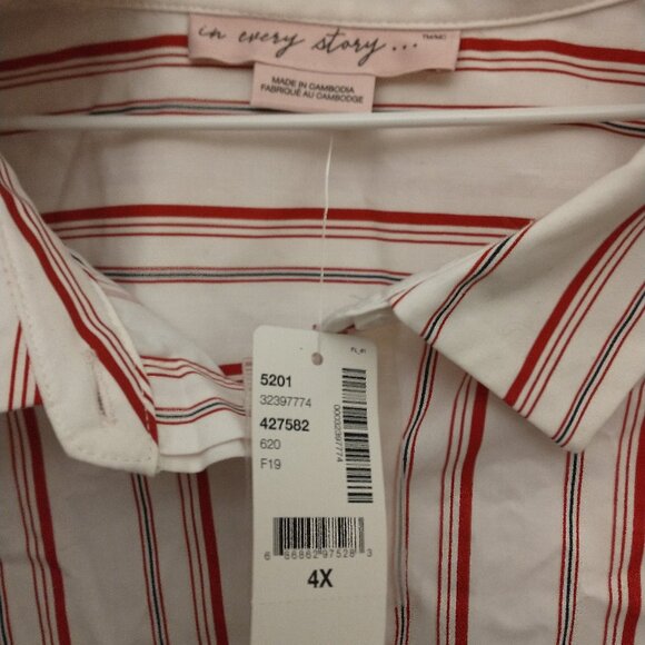NWT!! IN EVERY STORY RED STRIPED BUTTON DOWN BLOUSE, PLUS SIZE 4X - Picture 3 of 3